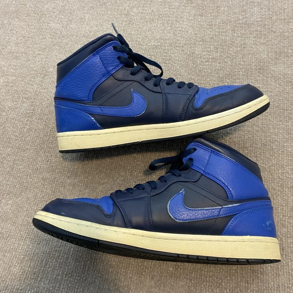 Jordan 1 Mid Shoes Mens Size 11.5‎ Blue Leather Basketball Sneakers 554724-412